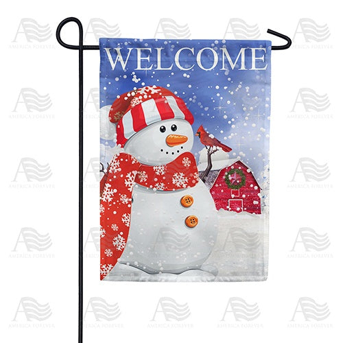 Snowman At Farm Double Sided Garden Flag