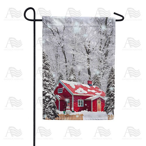 Winter At Red Cabin Double Sided Garden Flag