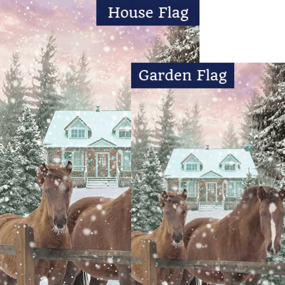 Horses Winter Greeting Double Sided Flags Set (2 Pieces)