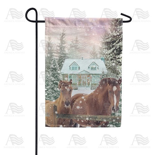 Horses Winter Greeting Double Sided Garden Flag