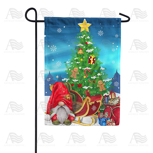 Santa Gnome And Sleigh Double Sided Garden Flag