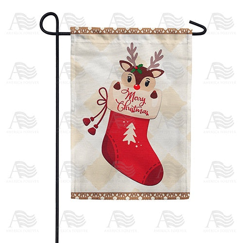 Deer Christmas Stocking Double Sided Garden Flag