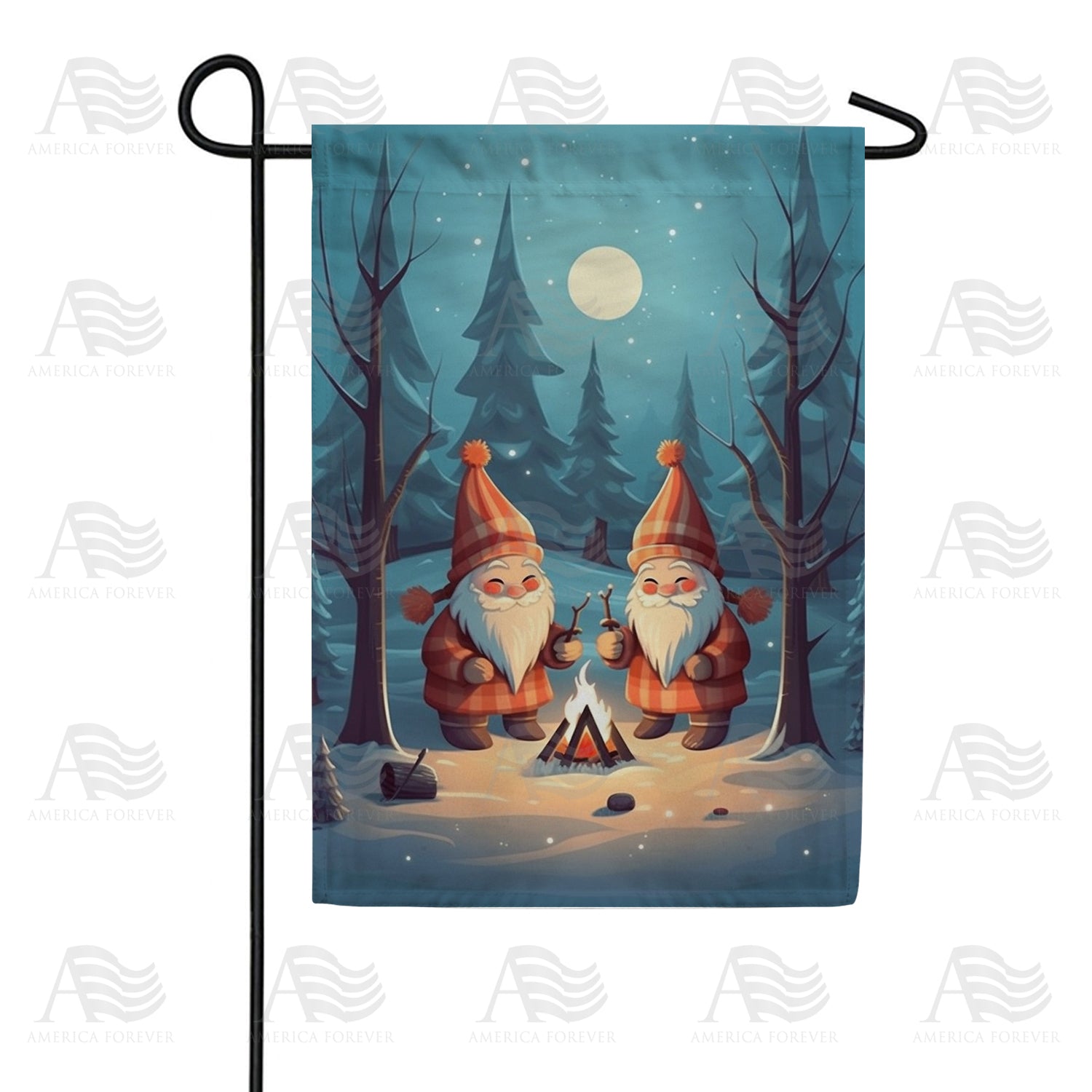 Gnome Winter Campfire Double Sided Garden Flag