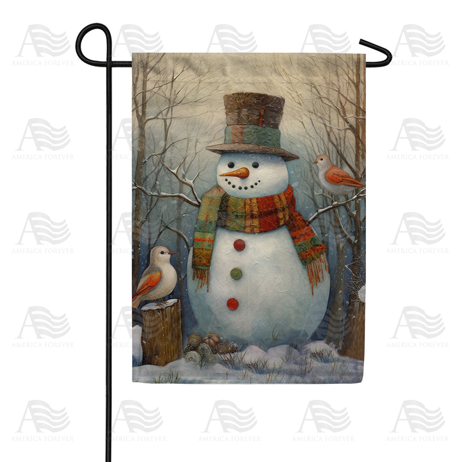 Plaid Clothed Snowman Double Sided Garden Flag