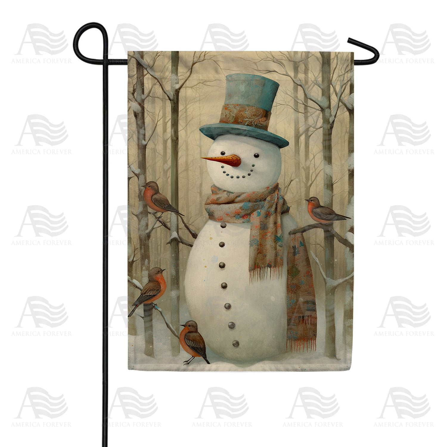 Snowman's Feathered Friends Double Sided Garden Flag