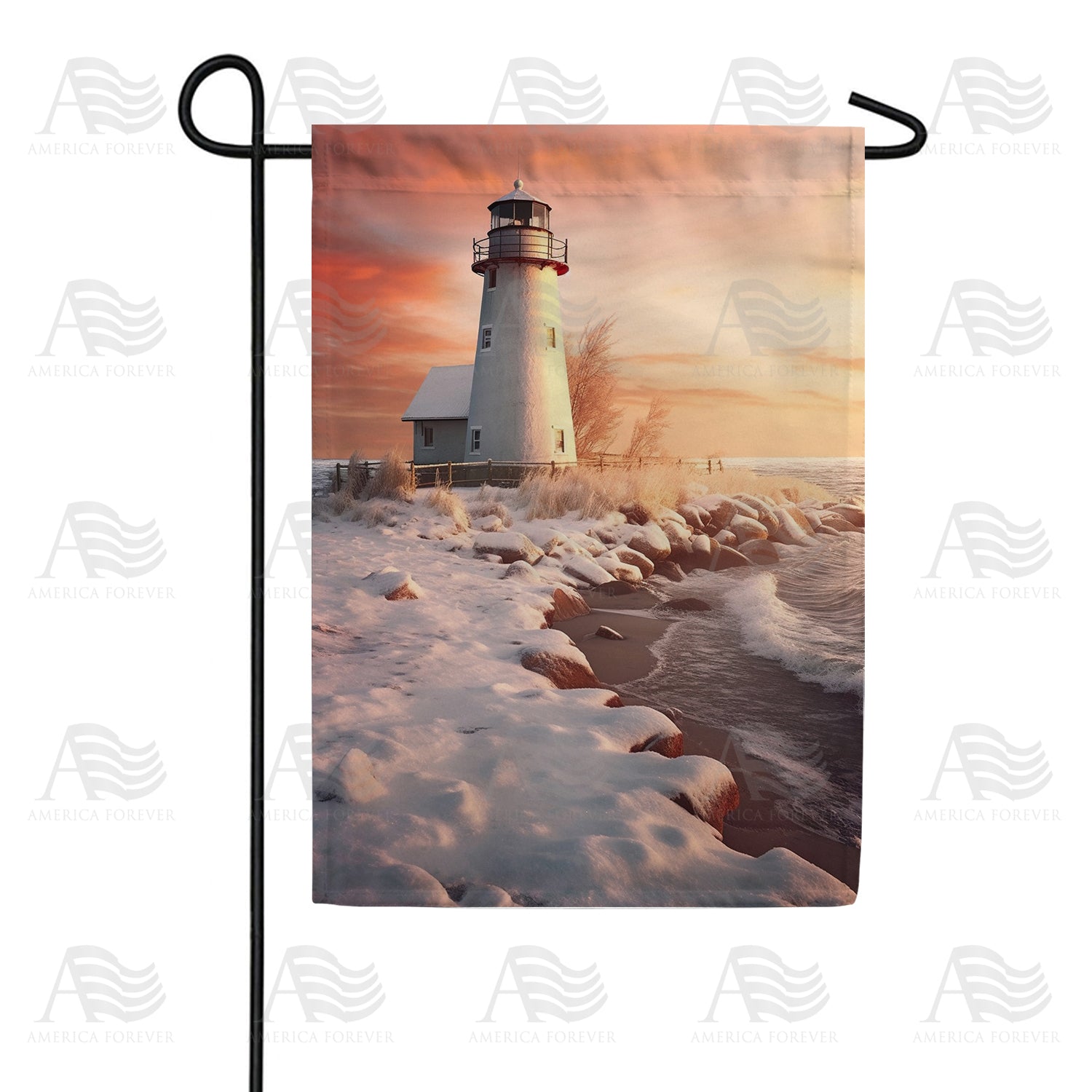 Winter Lighthouse Double Sided Garden Flag