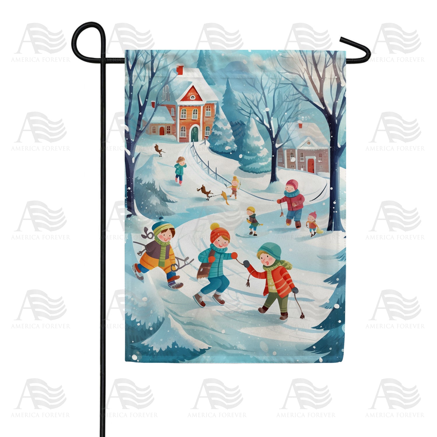 Winter Neighborhood Fun Double Sided Garden Flag