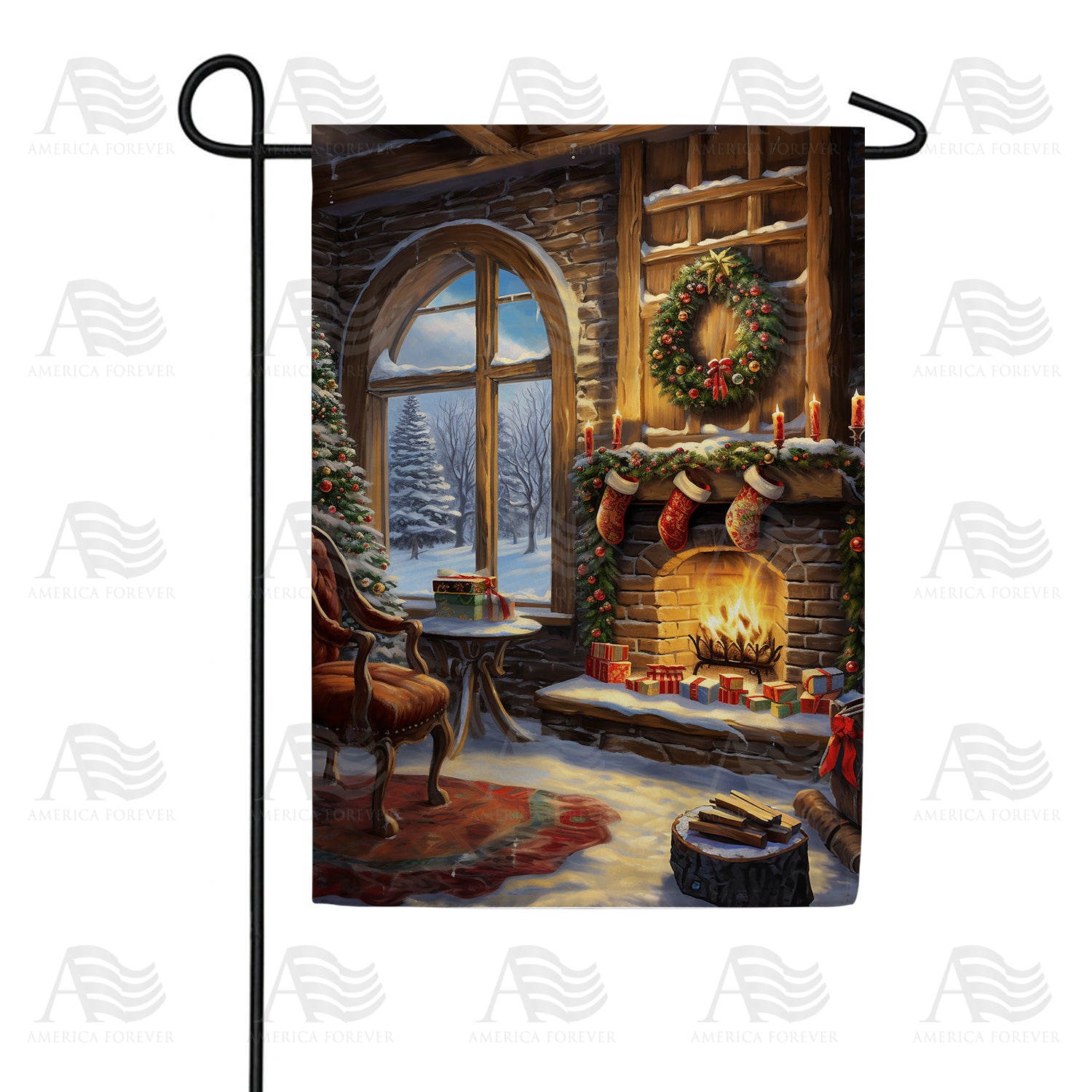 Winter Snow Lodge Double Sided Garden Flag