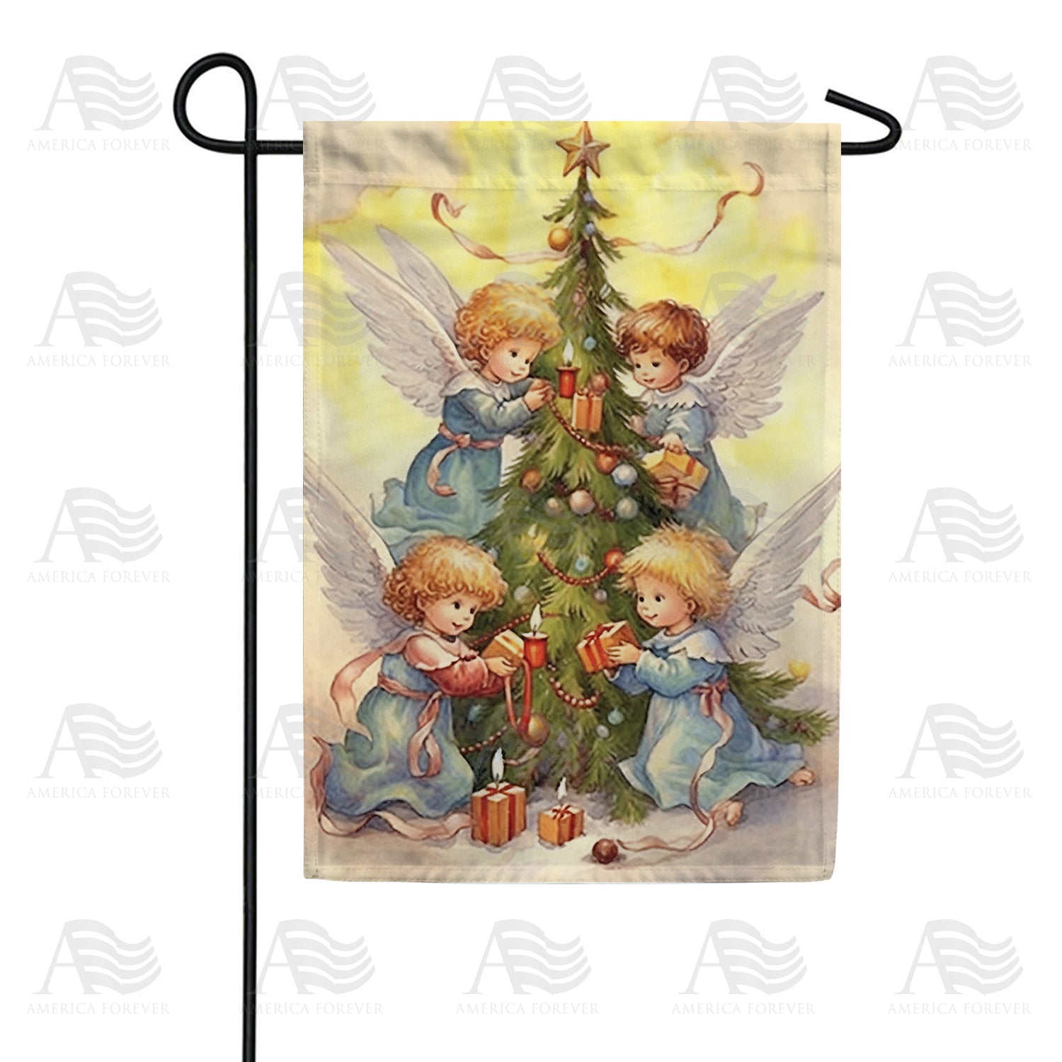 Angels Decorate Tree Double Sided Garden Flag