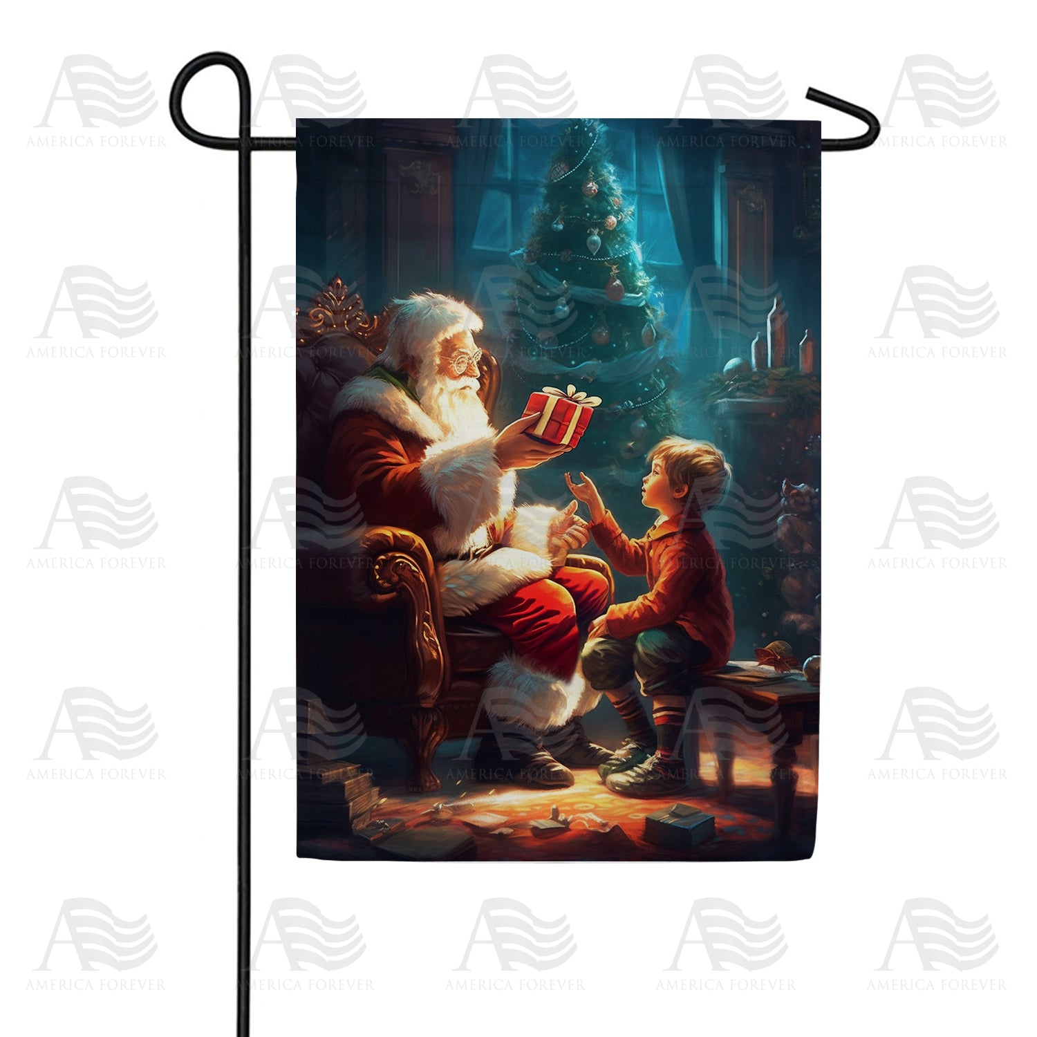 Santa Gets A Gift Double Sided Garden Flag