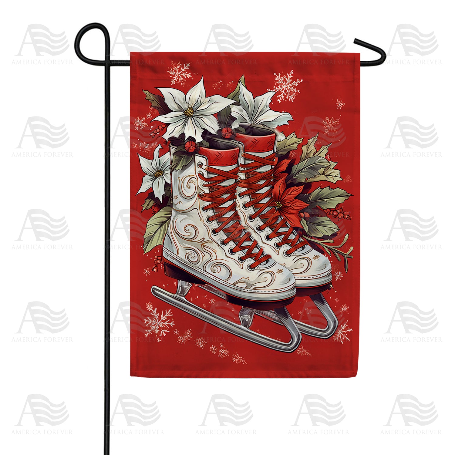 Winter Holly Skates Double Sided Garden Flag