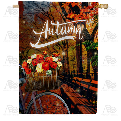 Autumn Night Bike Ride Double Sided House Flag