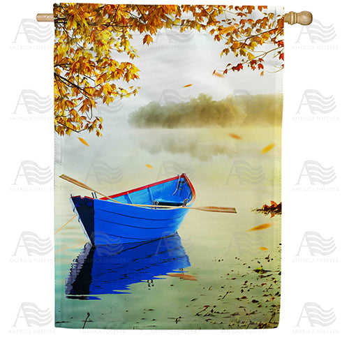 Fall Morning At Lake Double Sided House Flag
