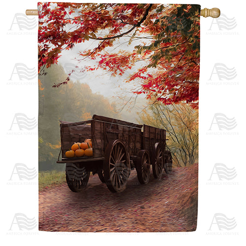 Old Pumpkin Wagon Double Sided House Flag