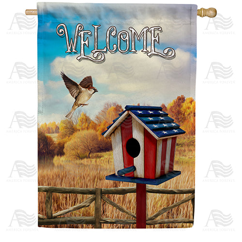 Flight To Patriotic Birdhouse Double Sided House Flag