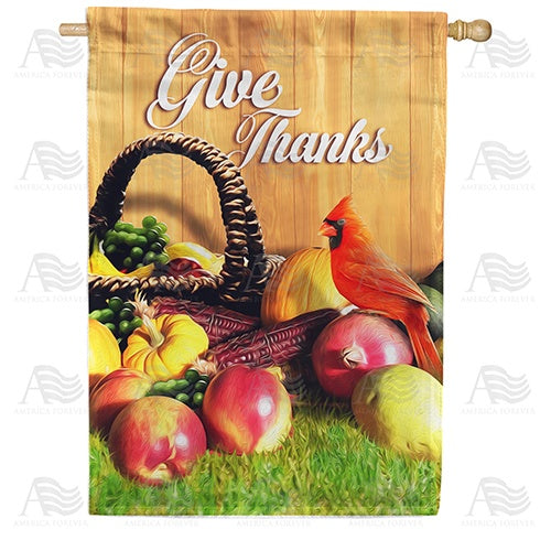 Give Thanks Cardinal Double Sided House Flag