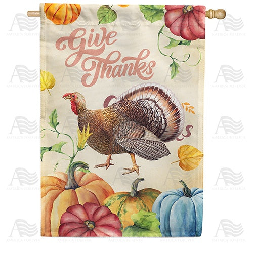 Give Thanks Watercolor Double Sided House Flag