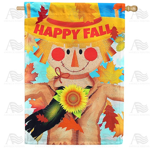 Happy Fall Smiling Scarecrow Double Sided House Flag