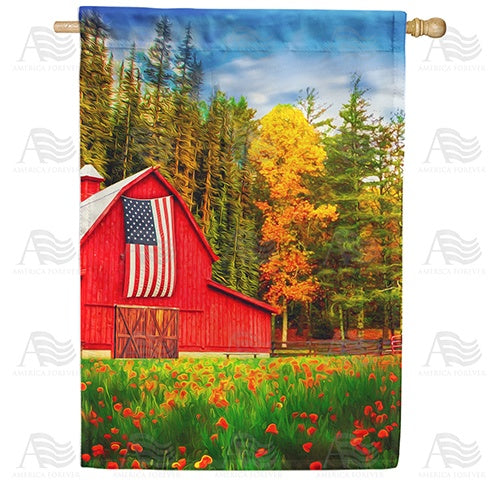 Patriotic Barn In Autumn Double Sided House Flag