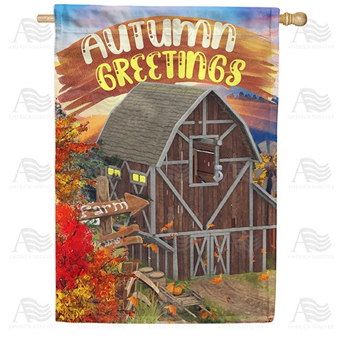 Rustic Autumn Barn Double Sided House Flag