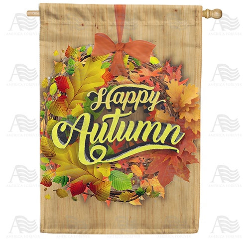 Happy Autumn Wreath Double Sided House Flag