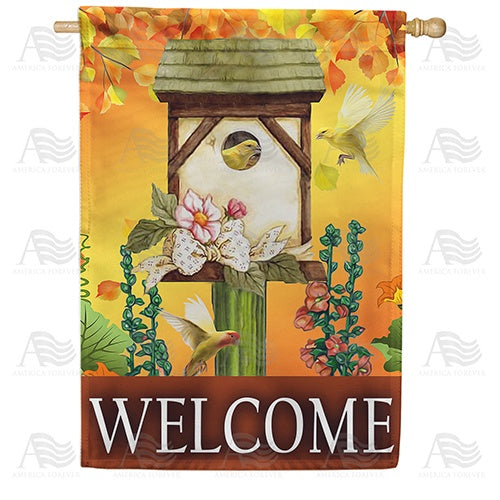 Lovely Autumn Bird House Double Sided House Flag