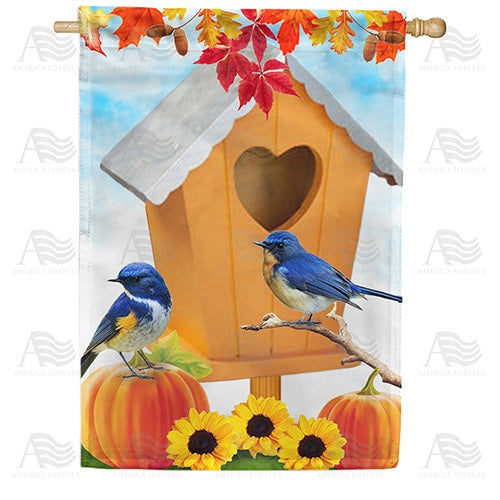 Autumn Birdhouse Bluebirds Double Sided House Flag