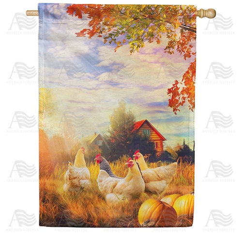 Chickens Forage For Insects Double Sided House Flag