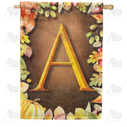 Pumpkins & Leaves Monogram Double Sided House Flag