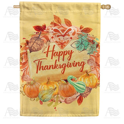 Thanksgiving Love & Gourds Double Sided House Flag