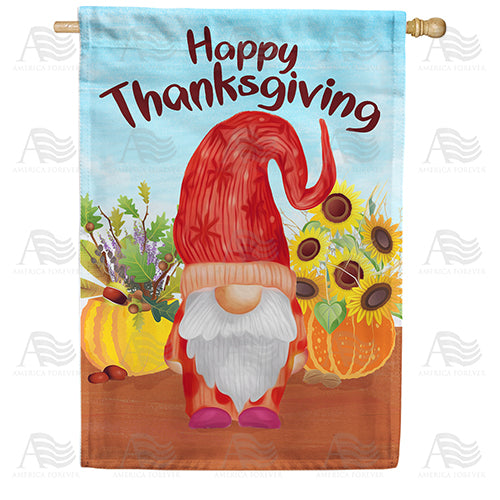 Happy Thanksgiving Gnome Double Sided House Flag