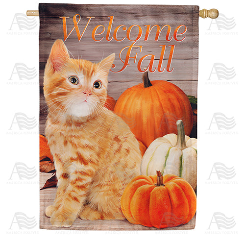 Fall Orange Tabby Double Sided House Flag