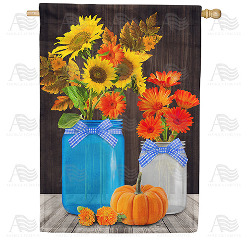 Fall Flowers In Canning Jars Double Sided House Flag