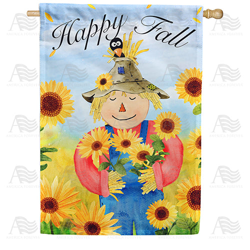 Happy Fall Scarecrow Sunflowers Double Sided House Flag