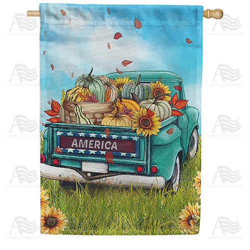 Truck Bed Of Fall Harvest Double Sided House Flag