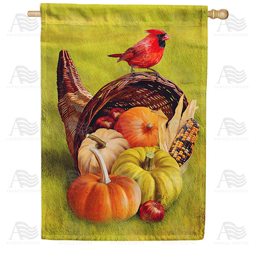 Cardinal Atop Cornucopia Double Sided House Flag