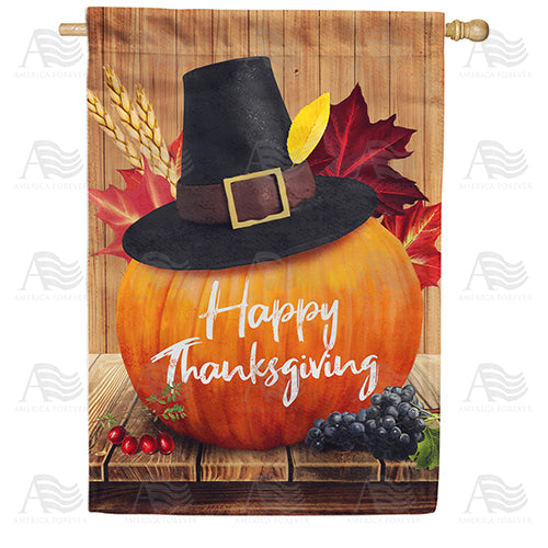 Pilgrim Pumpkin Thanksgiving Double Sided House Flag