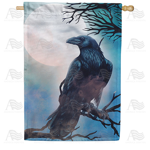 Raven In Moonlight Double Sided House Flag