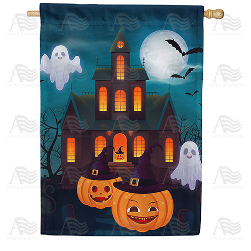 Haunted Pumpkin House Double Sided House Flag