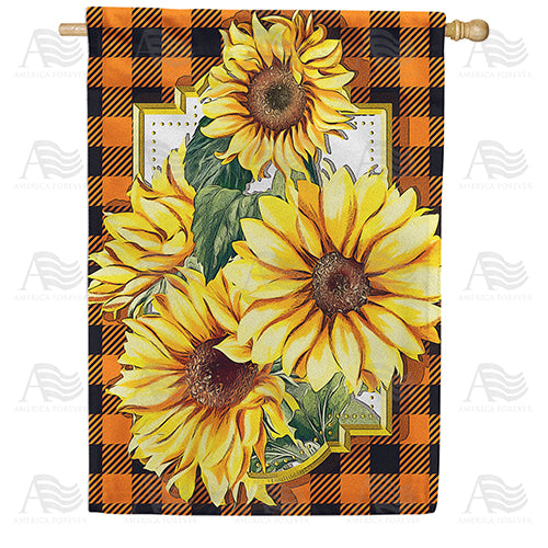 Sunflower Plaid Double Sided House Flag