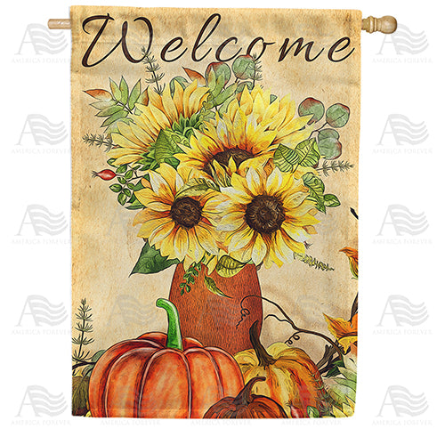 Vase Of Sunflowers Double Sided House Flag