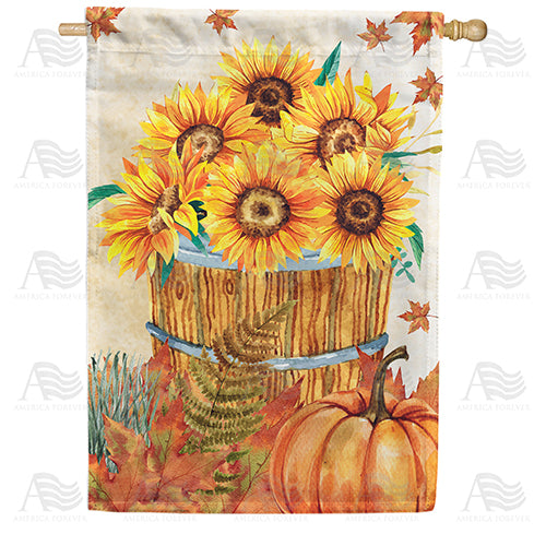 Basket Of Sunflowers Double Sided House Flag