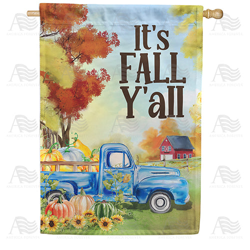 Fall Y'all Blue Truck Double Sided House Flag
