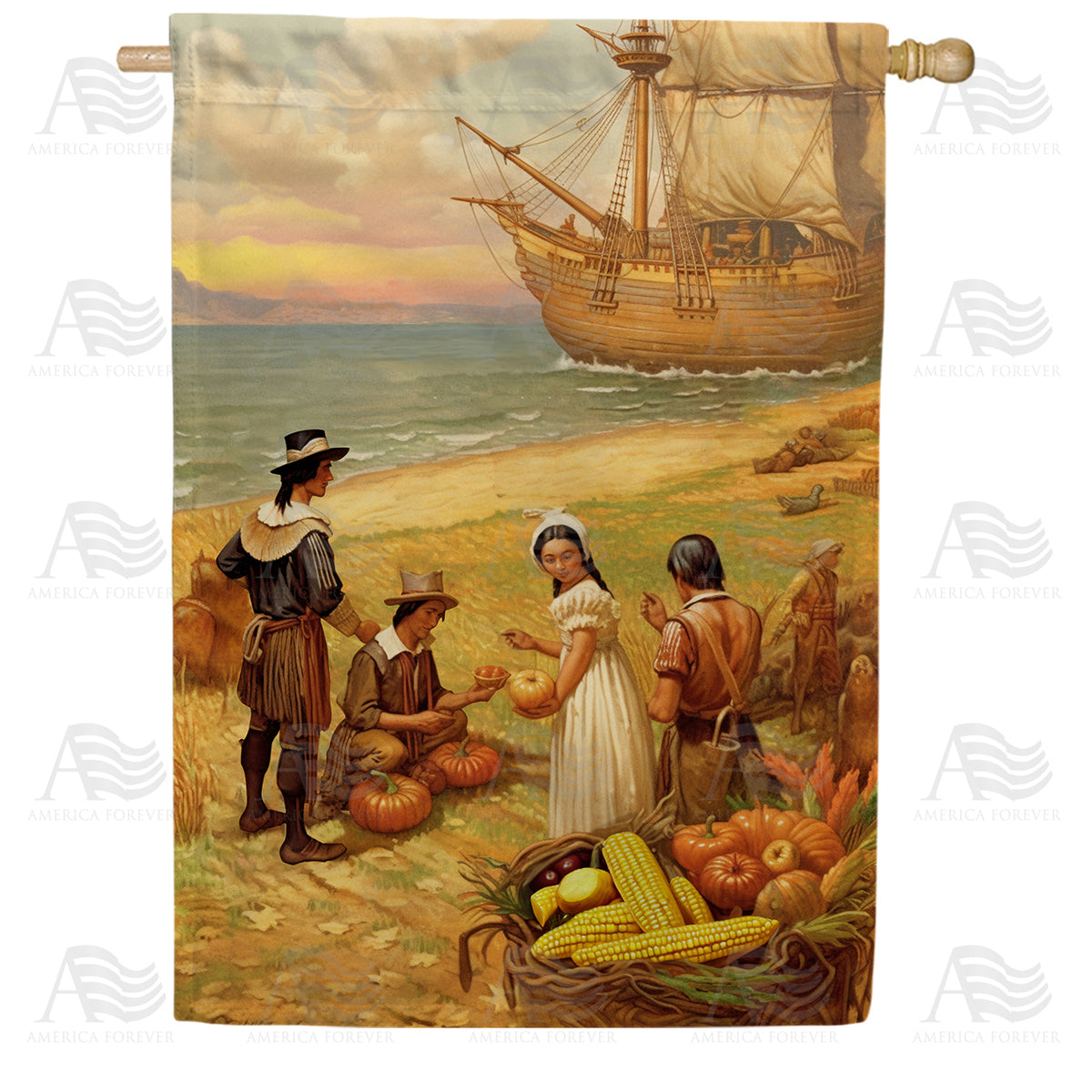Thanksgiving Vegetable Market Double Sided House Flag