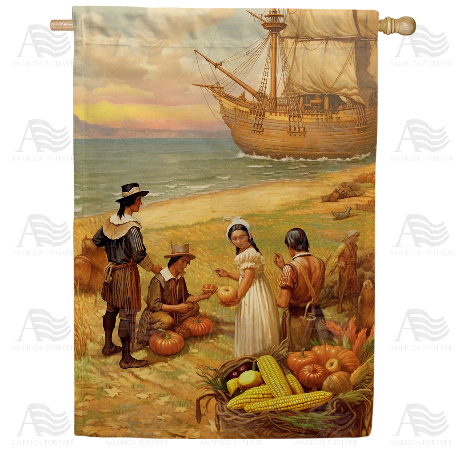 Thanksgiving Vegetable Market Double Sided House Flag