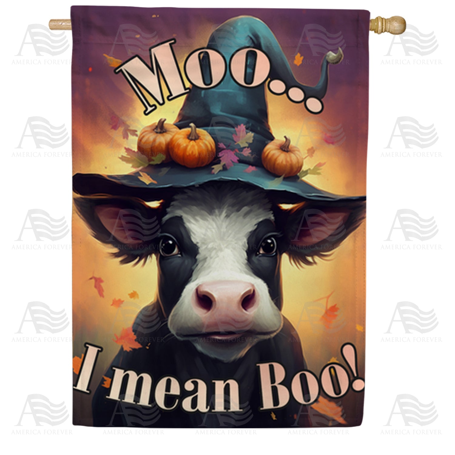 Moo... I Mean Boo! Double Sided House Flag