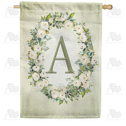 Sage Floral Monogram Double Sided House Flag