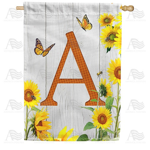Country Sunflowers Monogram Double Sided House Flag