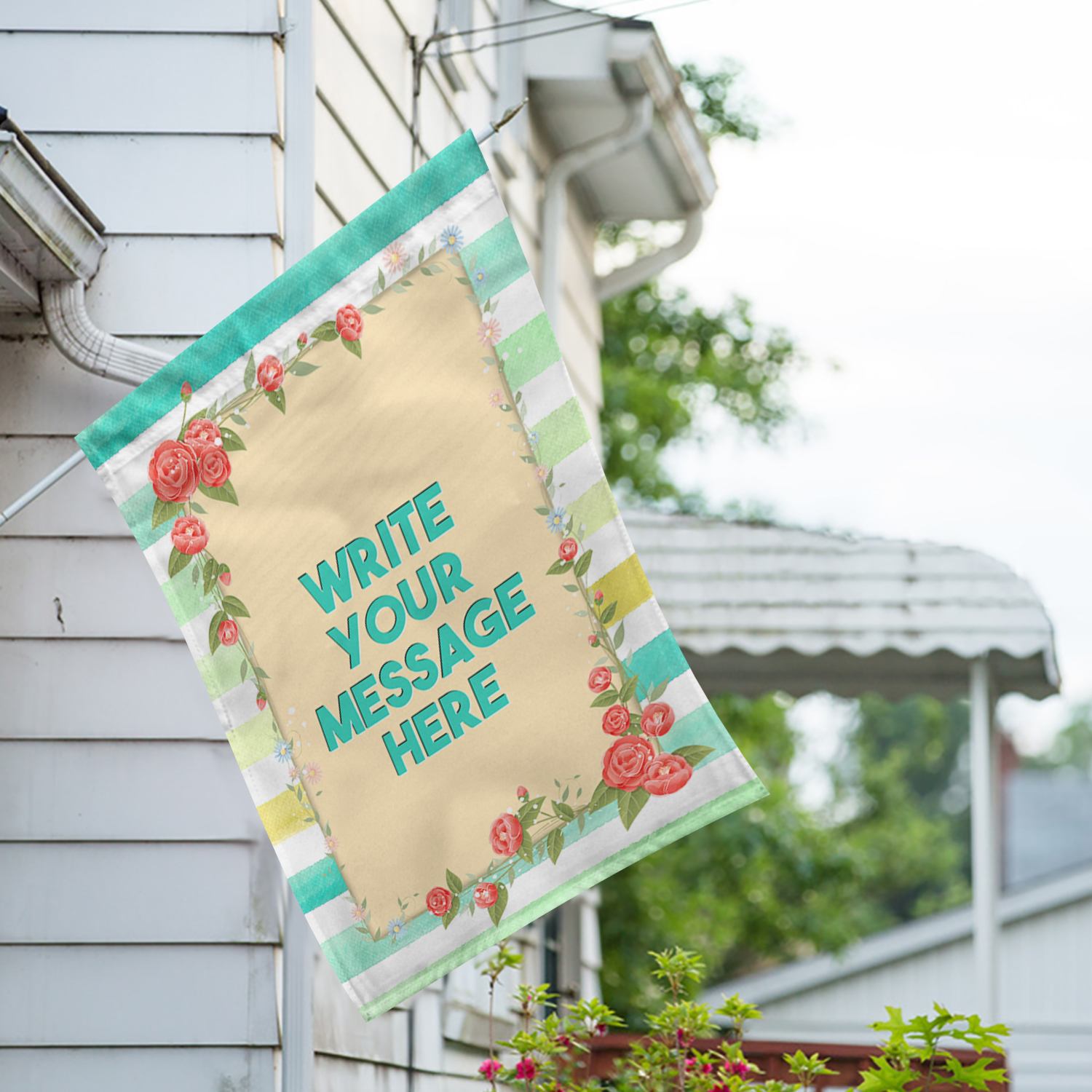 Personalized Watercolor Stripes Message House Flag