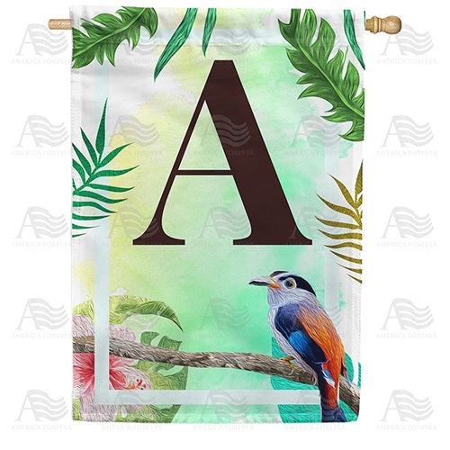 Tropical Bird Monogram Double Sided House Flag